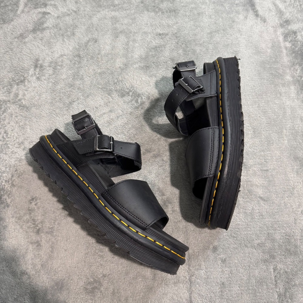 Dr. Martens Voss Black Leather Platform Sandals Womens 11 Chunky Ziggy Sole